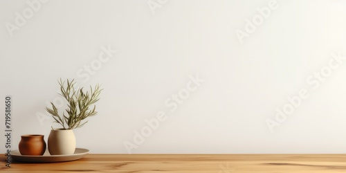 Empty wooden olive table over white wall background