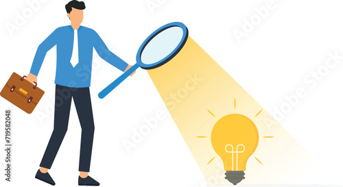 Validate startup ideas that have potential to implement and succeed in real life, Analyze and choose best business ideas, Smart businessman verify or validate light bulb idea and make approval concept