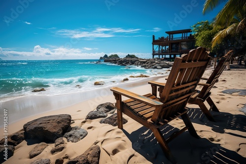 Relaxing beach chair tropical paradise travel vacation beautiful view © Poulami