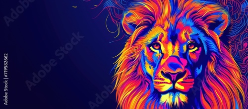 Portrait Lion head animal in style of pop art vibrant color on dark blue background. Generated AI