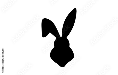 Silhouette of rabbit head with ears. Easter Bunny. Isolated on white background. A simple black icon of hare. Cute animal. Ideal for logo, emblem, pictogram, print, design element for greeting card
