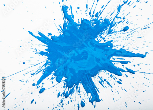 Blue acrylic paint blot isolated on white background