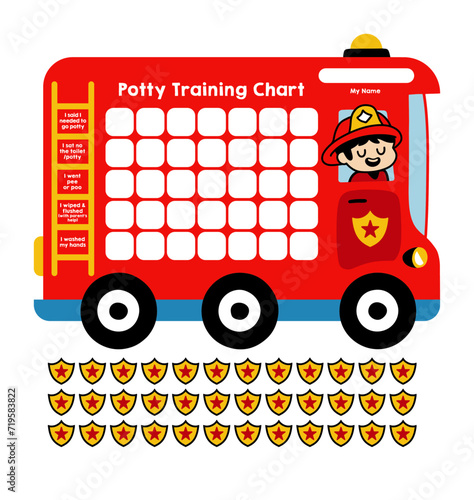 Firetruck Potty Training Chart, Firetruck Potty Chart, Toddler Potty Chart