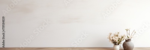 Empty wooden taupe table over white wall background photo