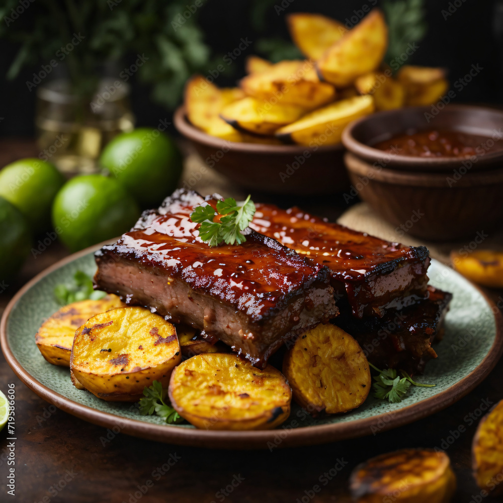 Caribbean Kissed Guava Ribs with Crispy Tostones Caribbean Kissed Guava Ribs with Crispy Tostones
