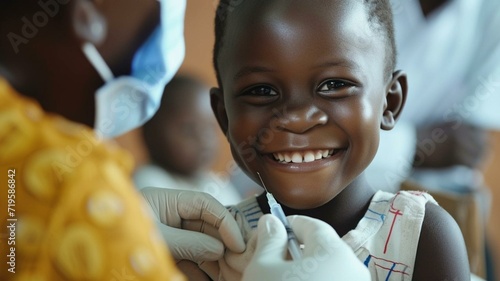 Happy African child receiving vaccination photo