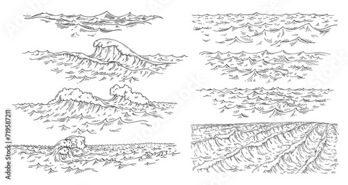 Sea waves. Vintage vector engraving black illustration. Isolated on white © Ihor
