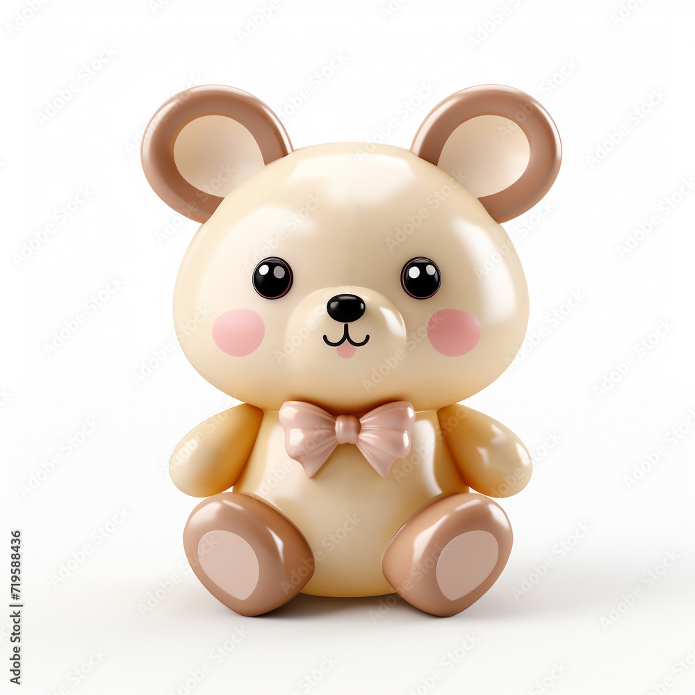 Naklejka premium Cute plastic bear toy stylized 3d render icon in pastel colors illustration isolated on white background