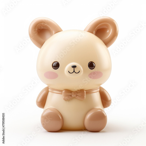 Cute plastic bear toy stylized 3d render icon in pastel colors illustration isolated on white background