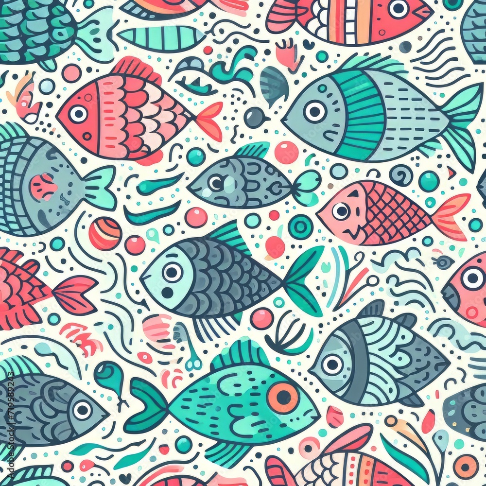 Fototapeta premium Seamless fish pattern. Creative childish texture