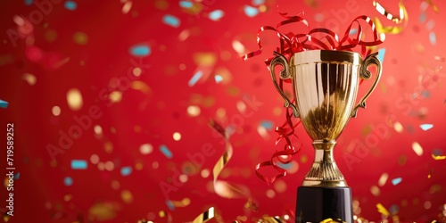 Golden trophy and streamers...