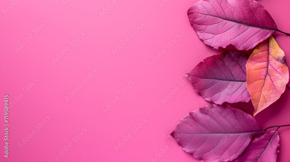 Autumn Leaves in Shades of Purple and Pink on a Vibrant Magenta Background Autumn Leaves in Shades of Purple and Pink on a Vibrant Magenta Background
