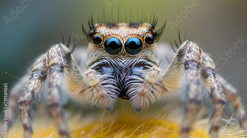 Extreme Close-Up of a Jumping Spider's Eyes and Furry Pincers © HappyKris