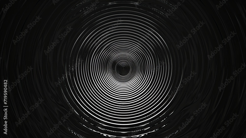Spreading circles on dark background. Motion. Hypnotic animation with expanding circles from center. Centralized circles with hypnotic effect on black background  - obrazy, fototapety, plakaty 