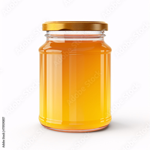 honey glass jar on white background