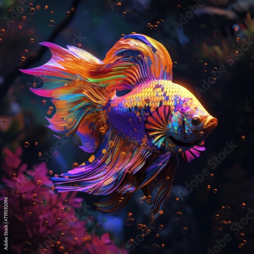 Fantasy fish in undersea water view landscape with vibrant color style. Generated AI image