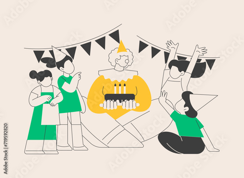 Kids birthday abstract concept vector illustration.