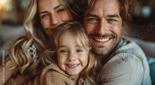 Beautiful family hugging each other on sofa, love, family, togetherness and relationship idea