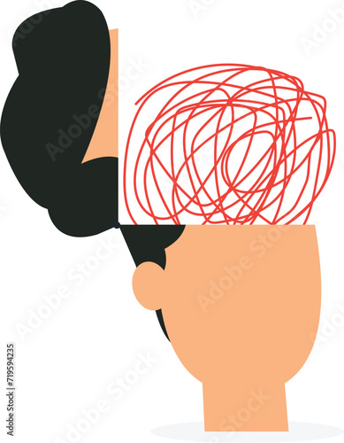 Stress at work and exhausted from overworked and too many problems or frustrated and paranoia office worker, Hopelessness frustrated businessman employee with anxiety busy line over his head concept,
