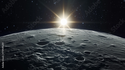 A view of the sun shining brightly from high in moon orbit