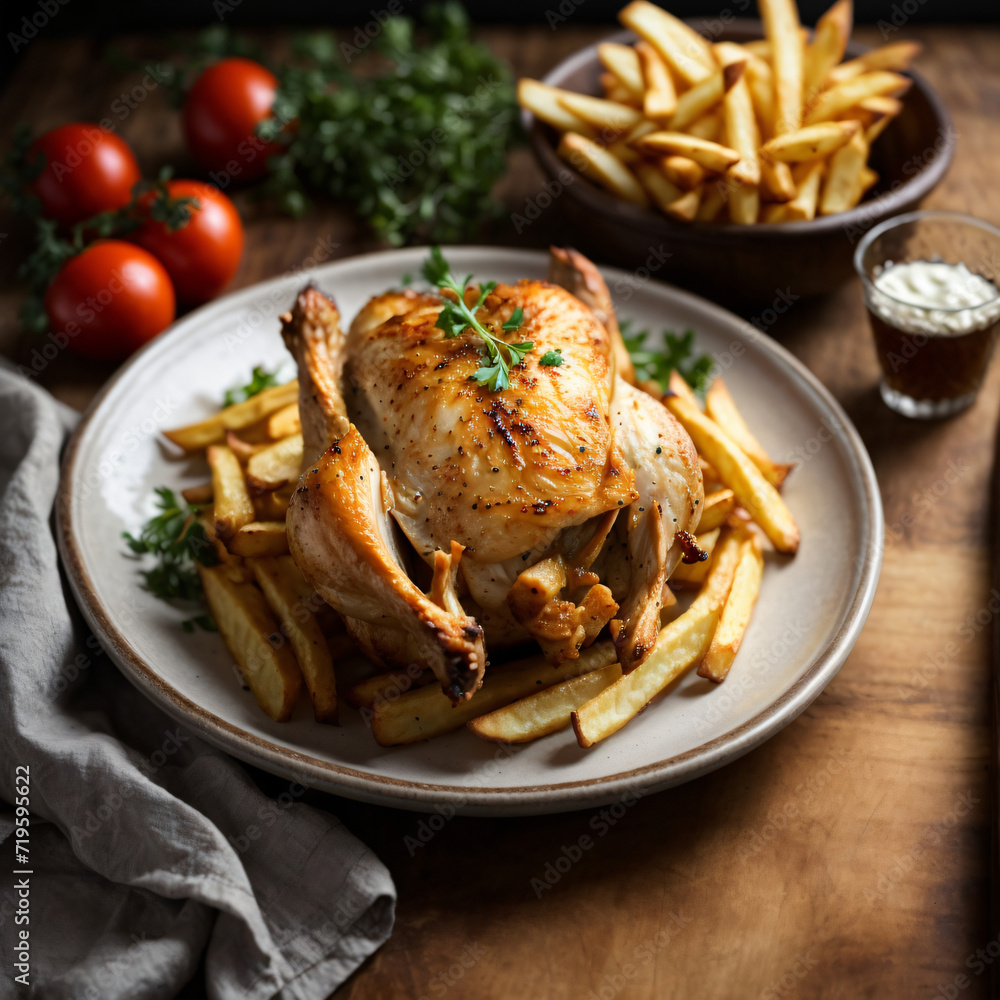 Roast Chicken Delight - Crispy Poulet Frites Extravaganza Roast Chicken Delight - Crispy Poulet Frites Extravaganza