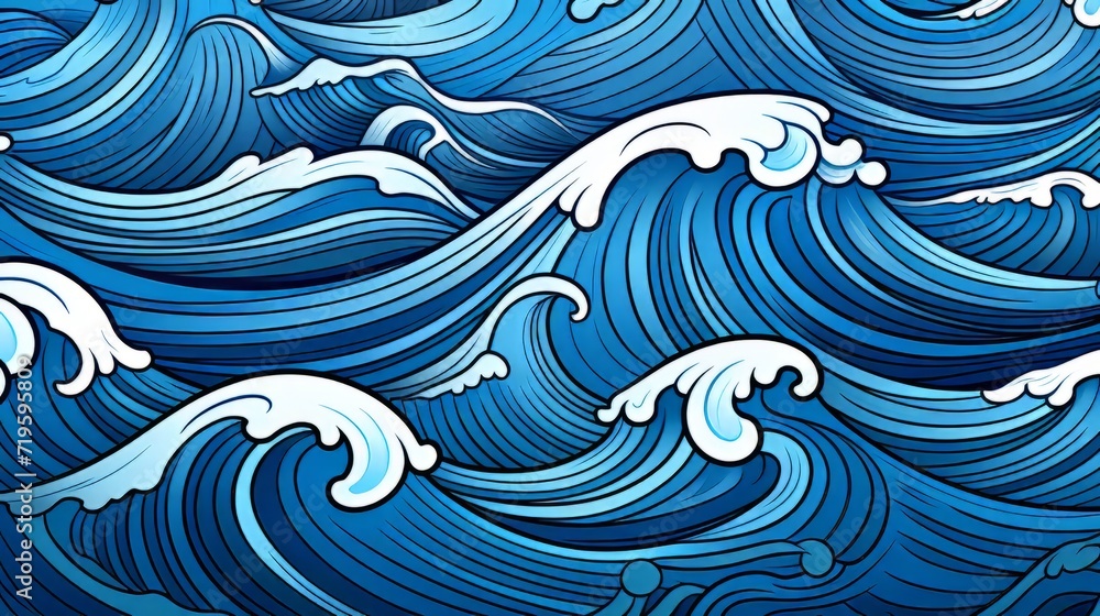 Painting of a Blue Ocean With White Waves Painting of a Blue Ocean With White Waves
