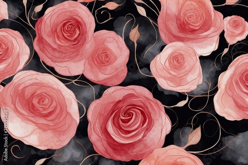 acrylic pink roses on a black background