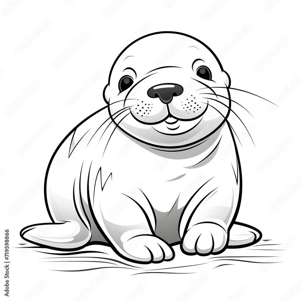Fototapeta premium Adorable baby seal, walrus vector illustration for a kids' coloring book