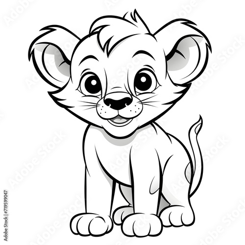 Adorable baby lion cub vector illustration for a kids  coloring book