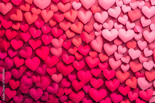 Create a pattern of hearts with a gradient of red and pink colors