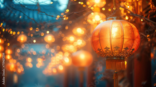 Soft Glows Emanating from Suspended Golden Lanterns Background