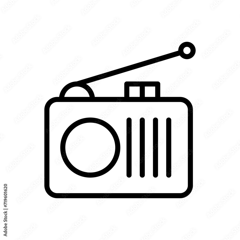 Vector black line icon music radio isolated on white background Vector black line icon music radio isolated on white background