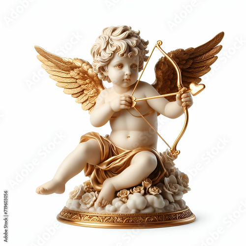 Cupid angel sculpture isolated on white background photo