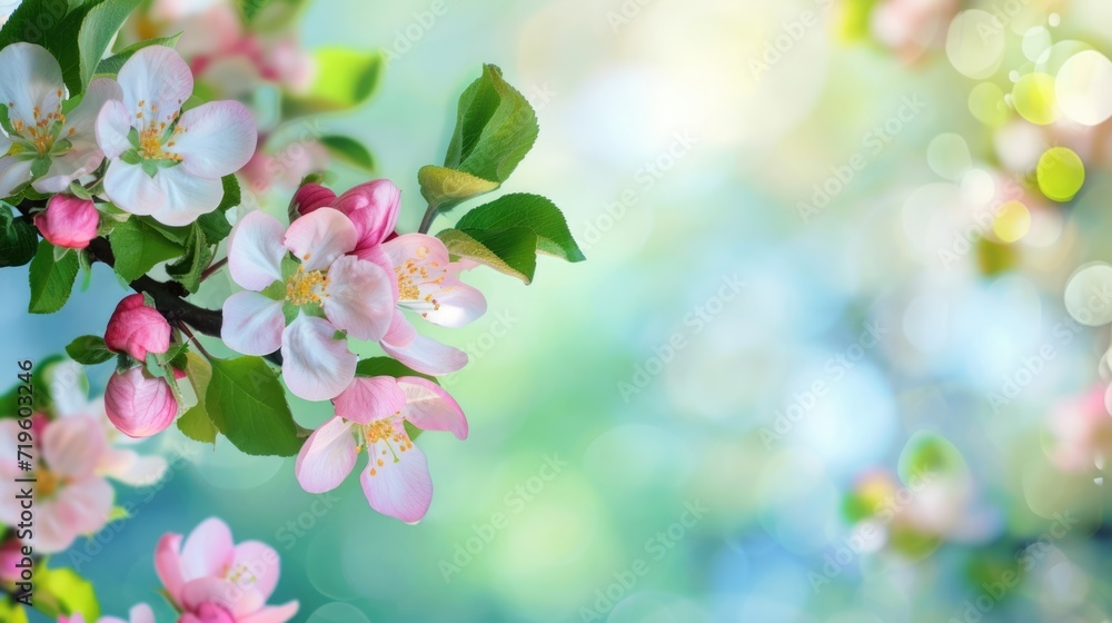 Spring Blossoms in Soft Focus With Sunlight and Blue Sky Background