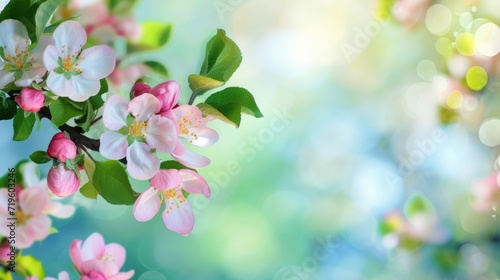 Spring Blossoms in Soft Focus With Sunlight and Blue Sky Background © Е К