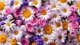 Colorful Flowers on White Background, Flower Bouquet and Arrangements for Shops, a vase filled with lots of different colored flowers, Colorful chamomile flowers in a flower vase