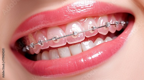 Radiant girl with a beautiful smile, showcasing her braces with confidence in a close up portrait