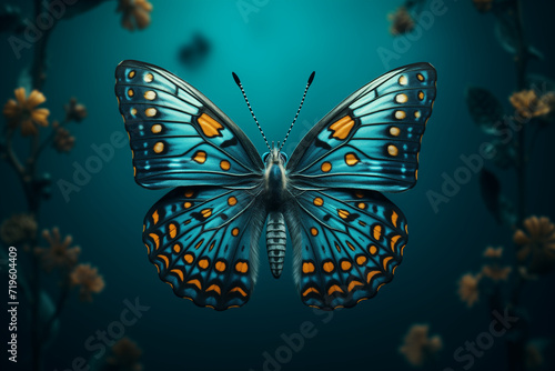  The blue butterfly with yellow dots surrounded by flowers. © Positive Click
