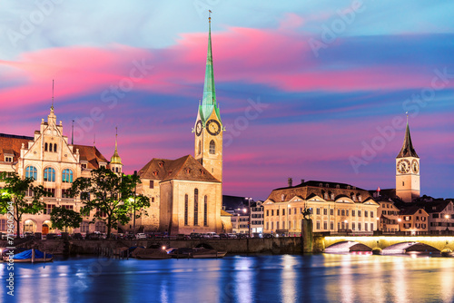 St. Peter's church and Fraumunster abbey, the two most popular places of visit, Zurich, Switzerland photo