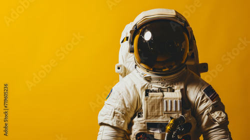 Astronaut in spacesuit on yellow background