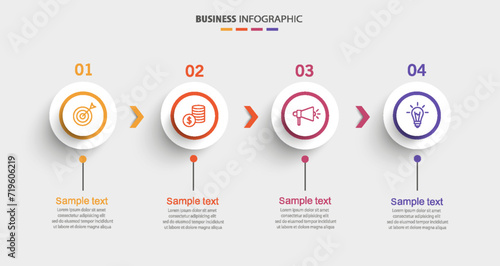 Vector infographic template with 4 steps for business. Can be used for workflow layout, presentations, diagram, annual report, web design	