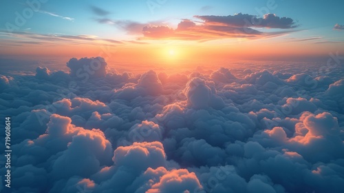  the sun is setting over the clouds as seen from the window of an airplane on the way to the nearest part of the island of the island of the island. photo