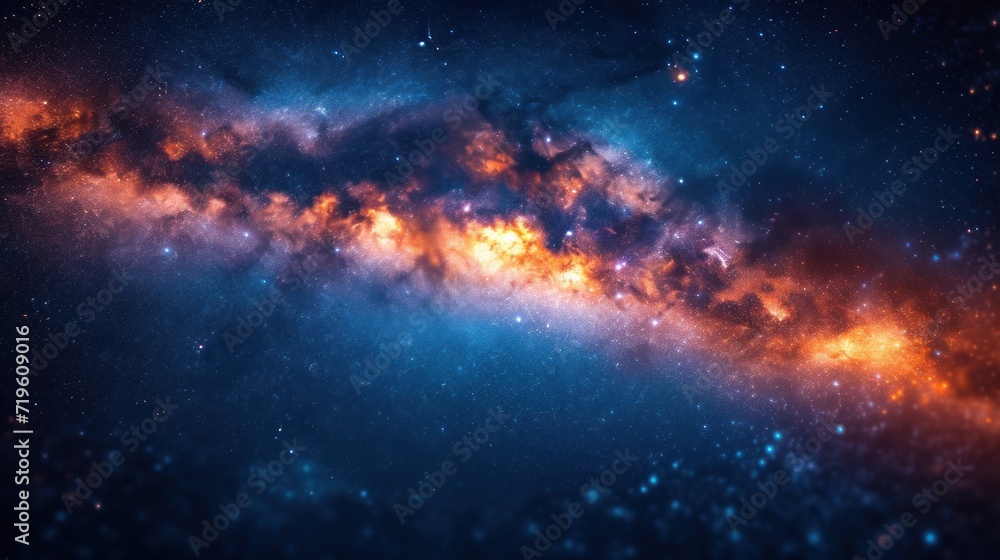 a close up of a very colorful space with a lot of stars and a bright orange and blue light coming out of the center of the center of the space. a close up of a very colorful space with a lot of stars and a bright orange and blue light coming out of the center of the center of the space.