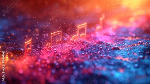  a blurry image of music notes and raindrops on a glass surface with a blurry image of music notes and raindroples on the glass surface.
