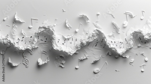  a group of musical notes floating on top of a sheet of paper with music notes coming out of the top of the pages of the pages of the sheet of the paper.