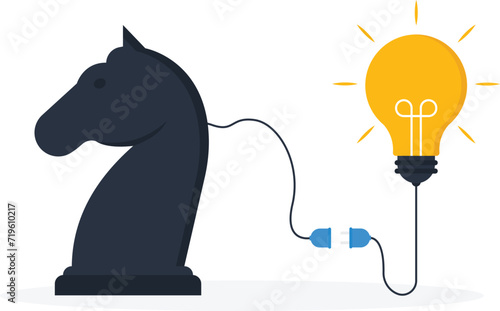 Strategic thinking to get business solution and win competition, Leadership challenge to think about new idea, intelligence or wisdom for success concept,
