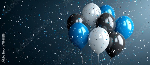 bright balloons with confetti on background