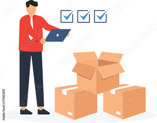Checking inventory and QC, Quality control to assure product delivery concept, Businessman entrepreneur starting online business checking package before shipping concept,
