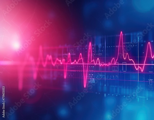 Abstract graphic visual of Heartbeat pulse neon red line, EKG cardio line background. Generated AI photo