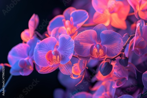 purple and pink orchids against a dark background